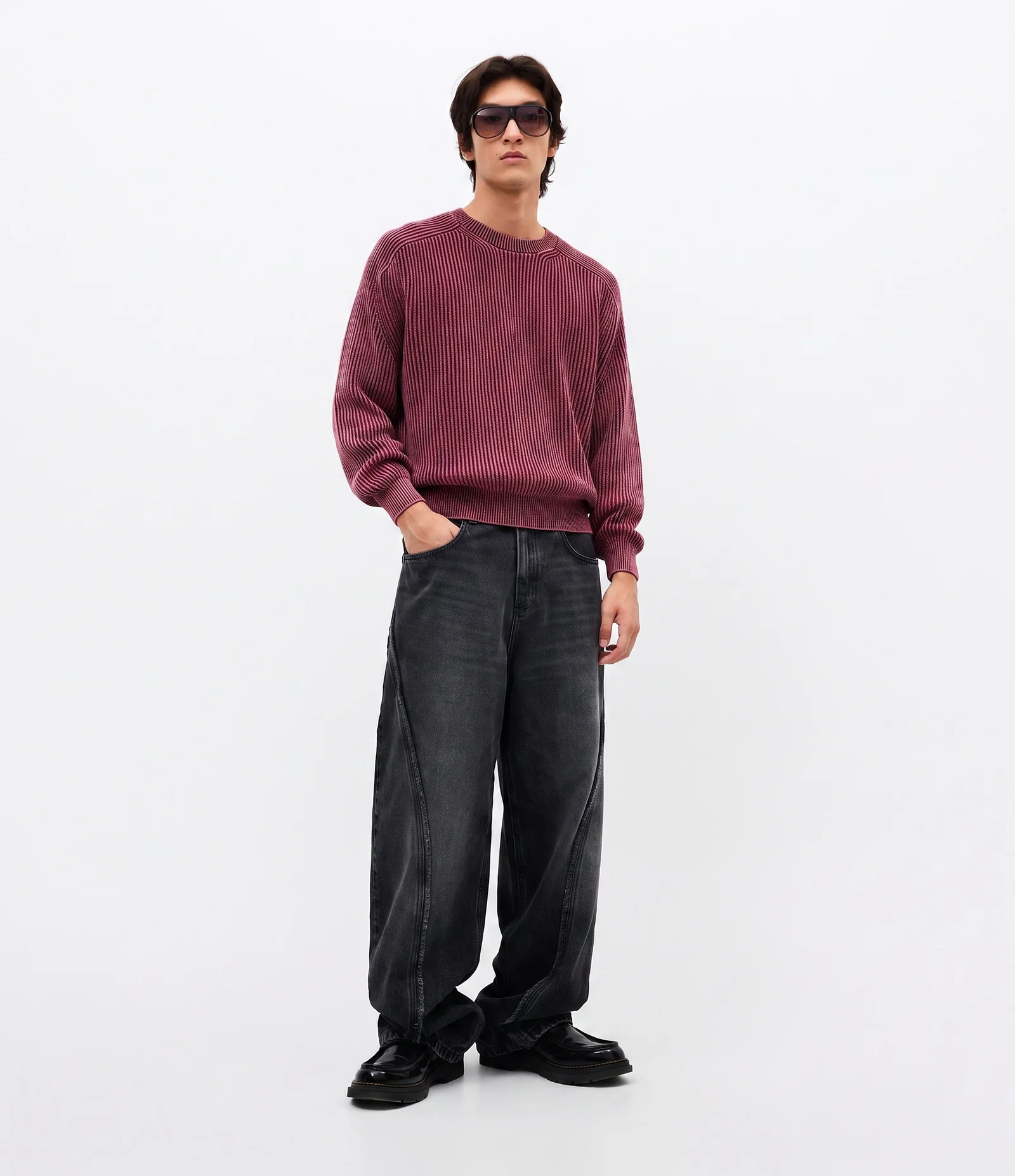 Suéter Masculino Tricô Pesado Texturizado Raglan Vermelho 2