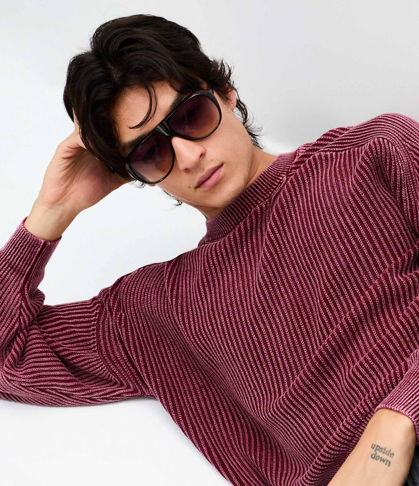 Suéter Masculino Tricô Pesado Texturizado Raglan Vermelho 3
