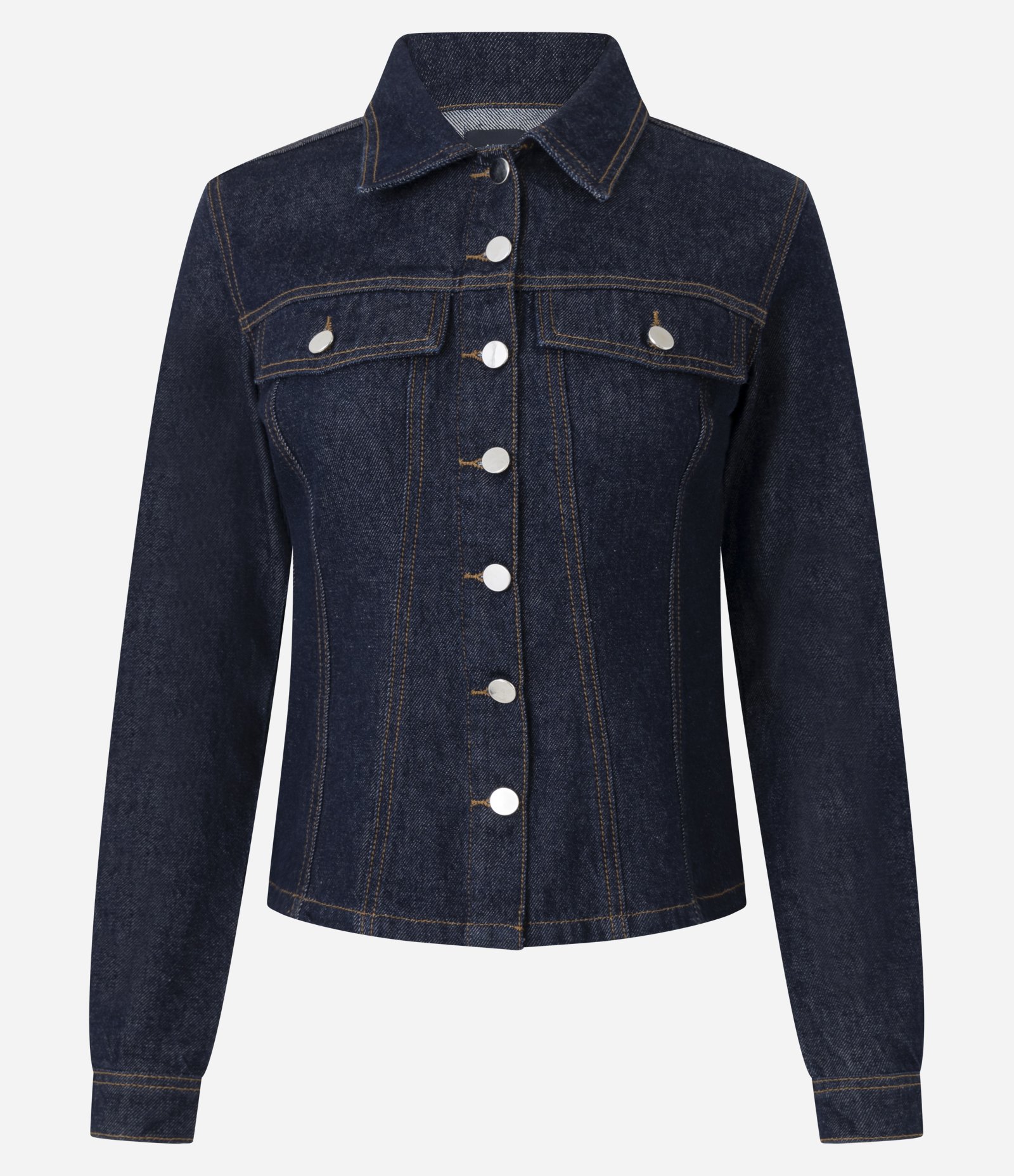 Jaqueta Jeans com Recortes Acinturados Azul Escuro 5