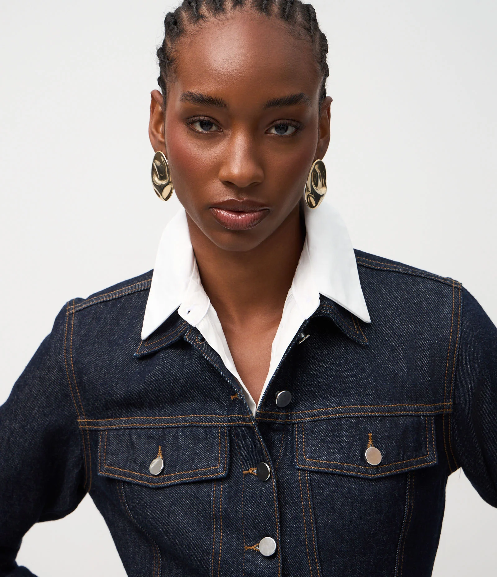 Jaqueta Jeans com Recortes Acinturados Azul Escuro 3