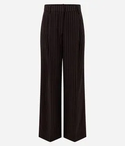 Calça Wide Leg Alfaiatada com Estampa de Listras em Fio Tinto