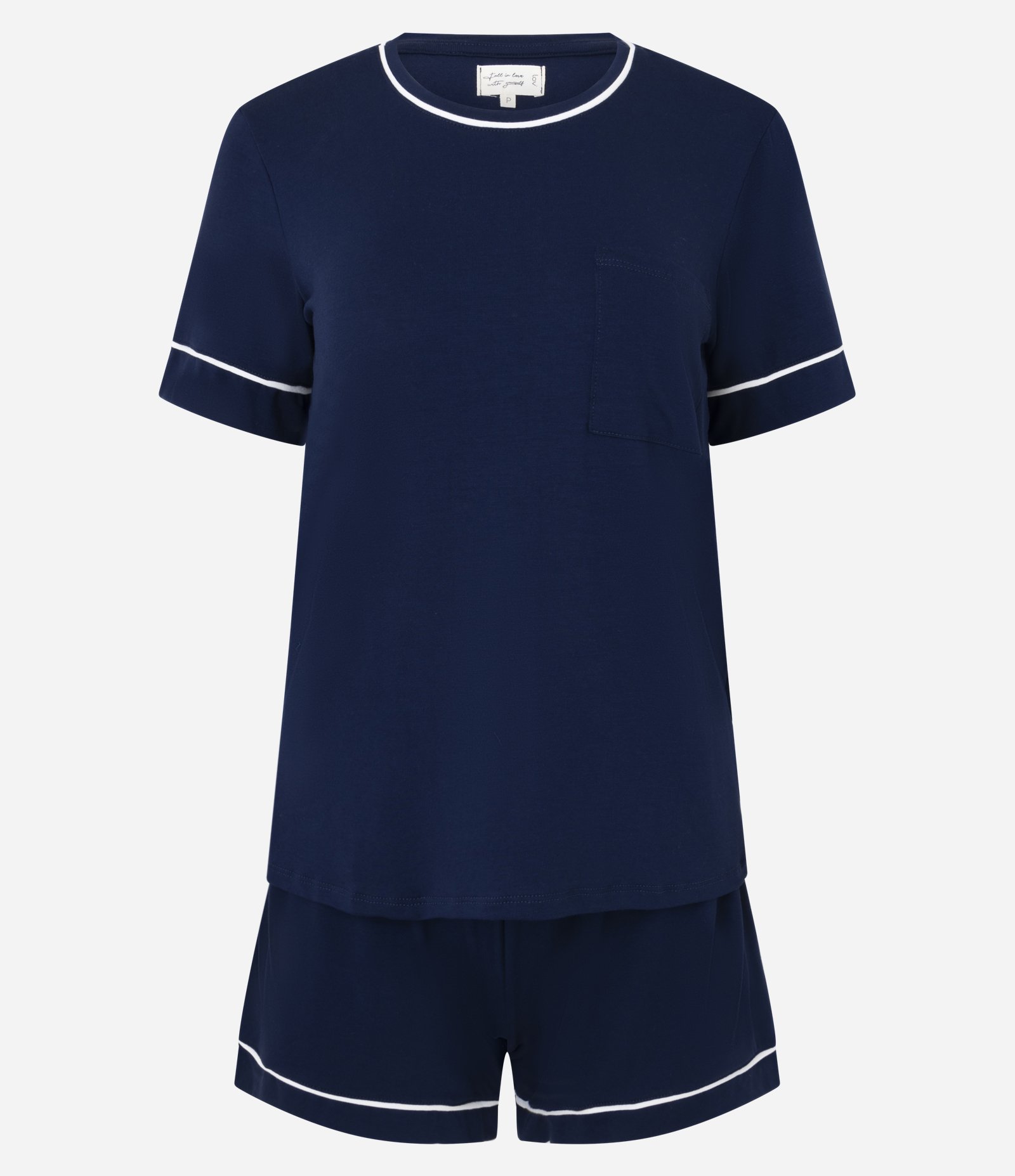 Pijama Short Doll em Viscolycra com Viés Contrastantes Azul 1