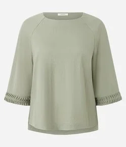 Camiseta em Piquet com Mangas Amplas e Detalhe Franzido