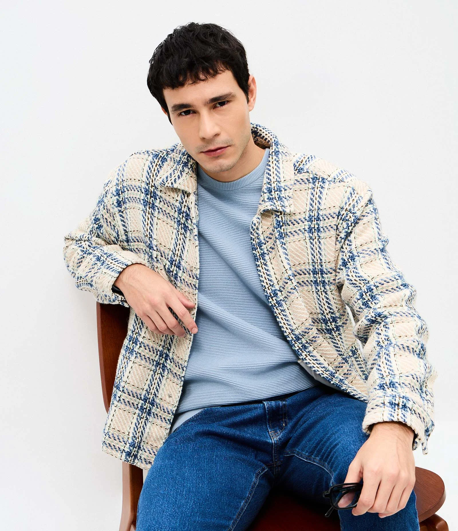 Jaqueta Tweed Xadrez com Listras Branco 1