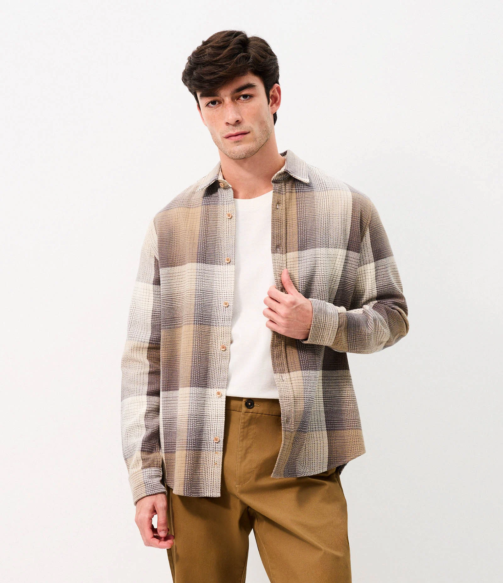 Camisa Flanela Xadrez com Listras Marrom 1