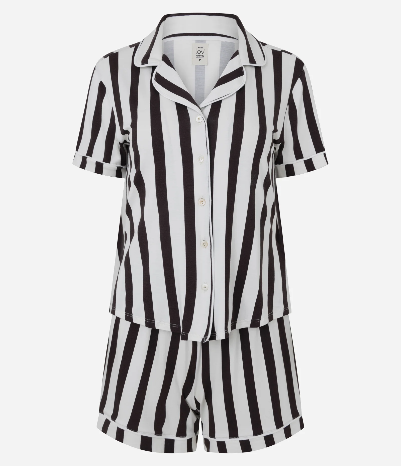 Pijama Americano Curto em Viscolycra com Estampa Listrada Branco/ Marrom 1