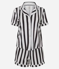 Pijama Americano Curto em Viscolycra com Estampa Listrada