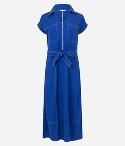 Vestido Chemise Longo em Piquet com Cinto Ajustável