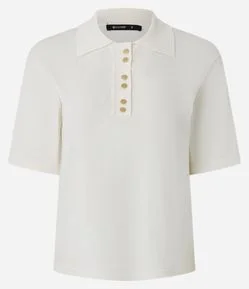 Blusa Curta em Tricô com Abotoamento Frontal