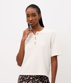 Blusa Curta em Tricô com Abotoamento Frontal