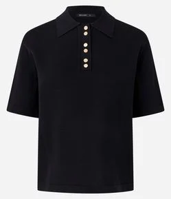 Blusa Curta em Tricô com Abotoamento Frontal