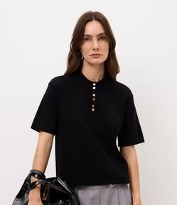 Blusa Curta em Tricô com Abotoamento Frontal