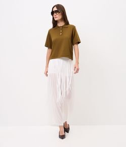 Blusa Curta em Tricô com Abotoamento Frontal