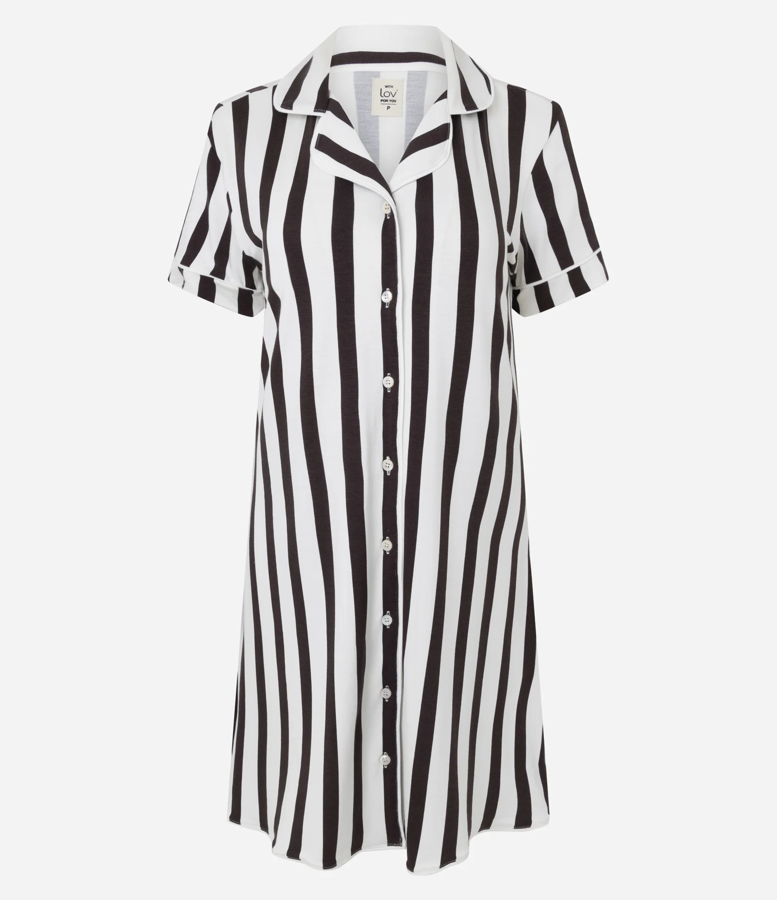 Camisola Americana em Viscolycra com Abotoamento e Estampa Listrada Branco/ Marrom 1