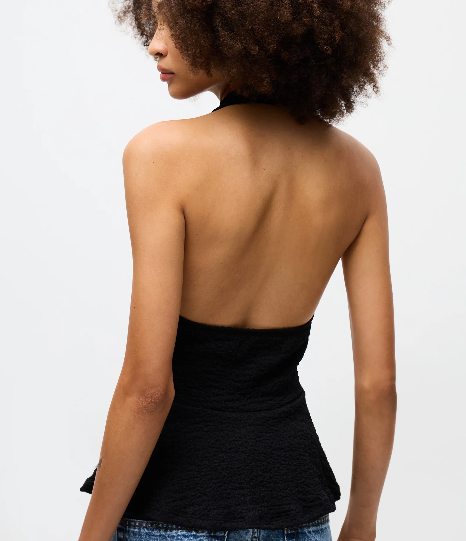 Blusa Peplum Frente Única em Viscose Texturizada Preto 4