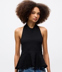 Blusa Peplum Frente Única em Viscose Texturizada