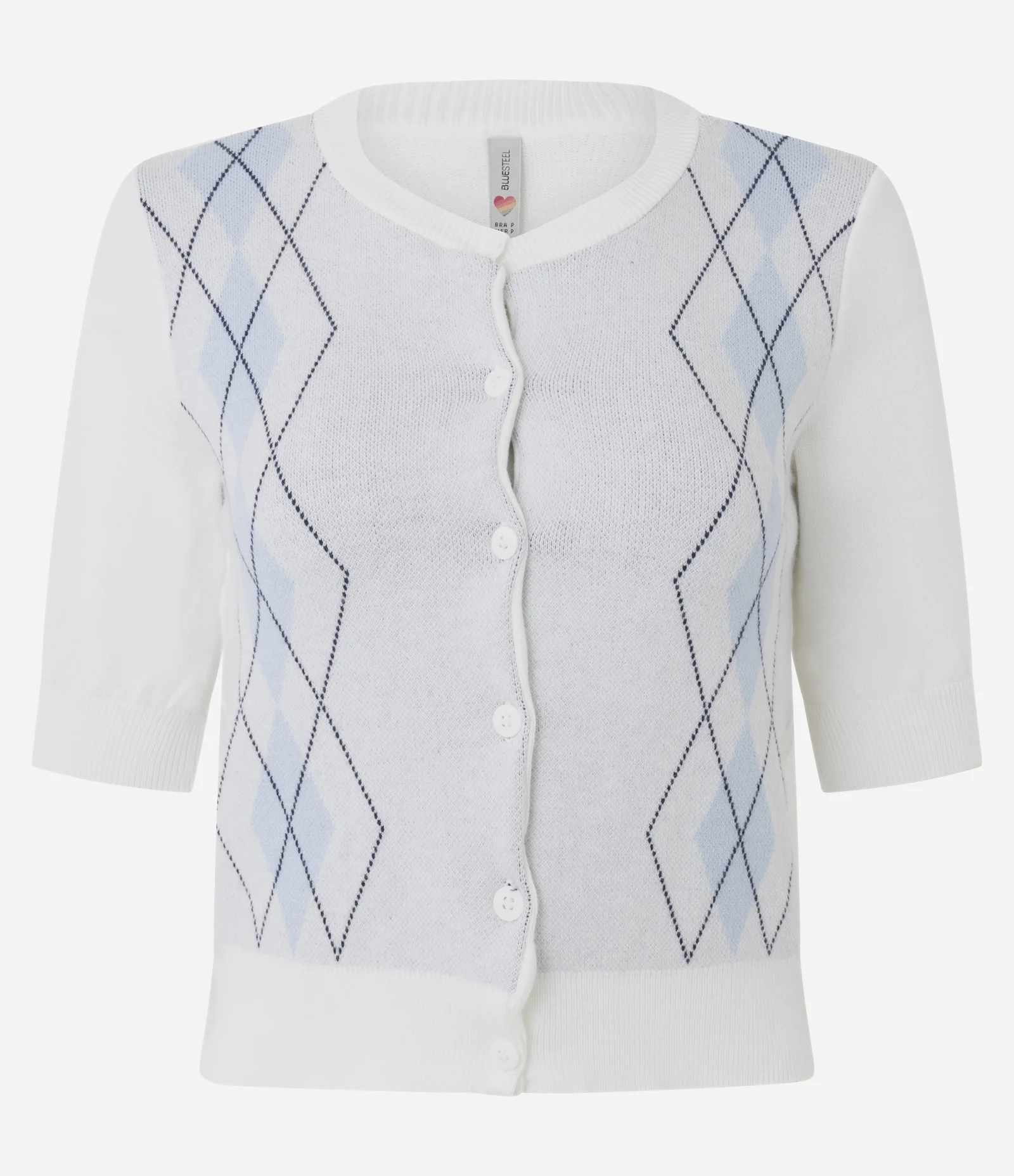 Blusa em Tricô com Estampa Geométrica e Botões Frontais Branco 1