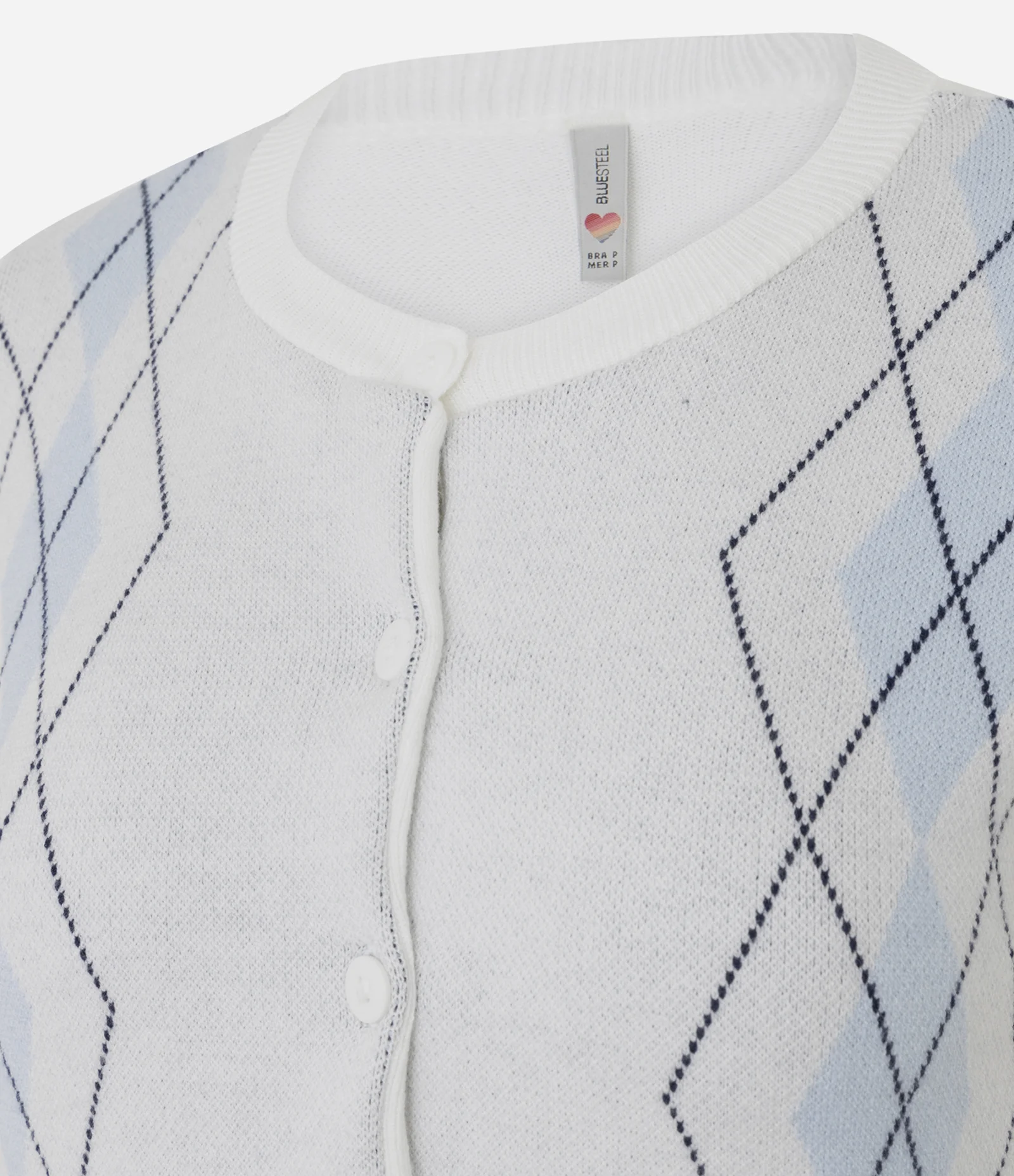 Blusa em Tricô com Estampa Geométrica e Botões Frontais Branco 2