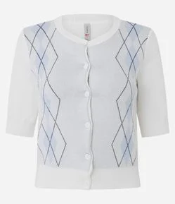Blusa em Tricô com Estampa Geométrica e Botões Frontais