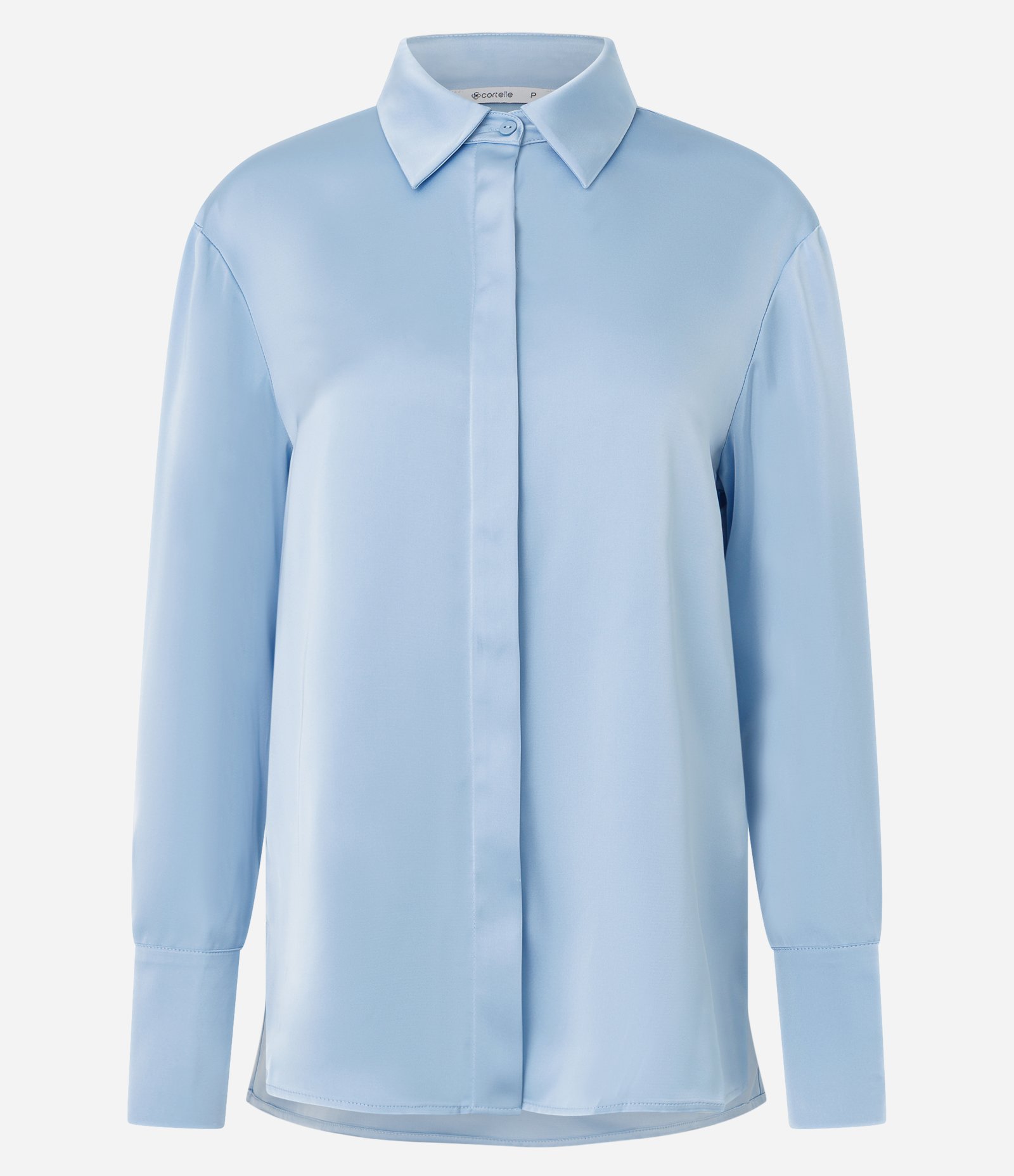 Camisa Acetinada com Gola Clássica Azul 5
