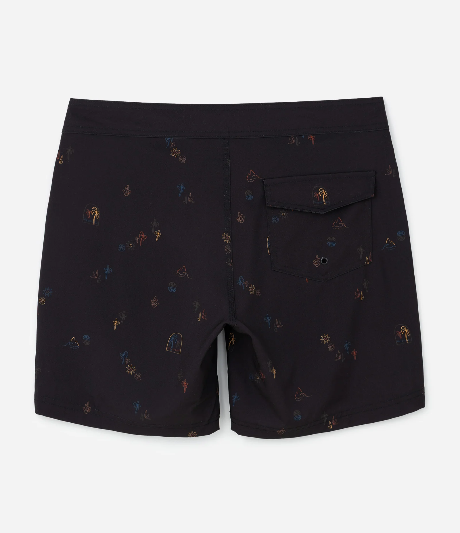 Bermuda Masculina Banho Cós Fixo Ícones Tropicais Preto 9