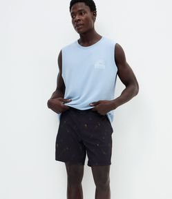 Bermuda Masculina Banho Cós Fixo Ícones Tropicais