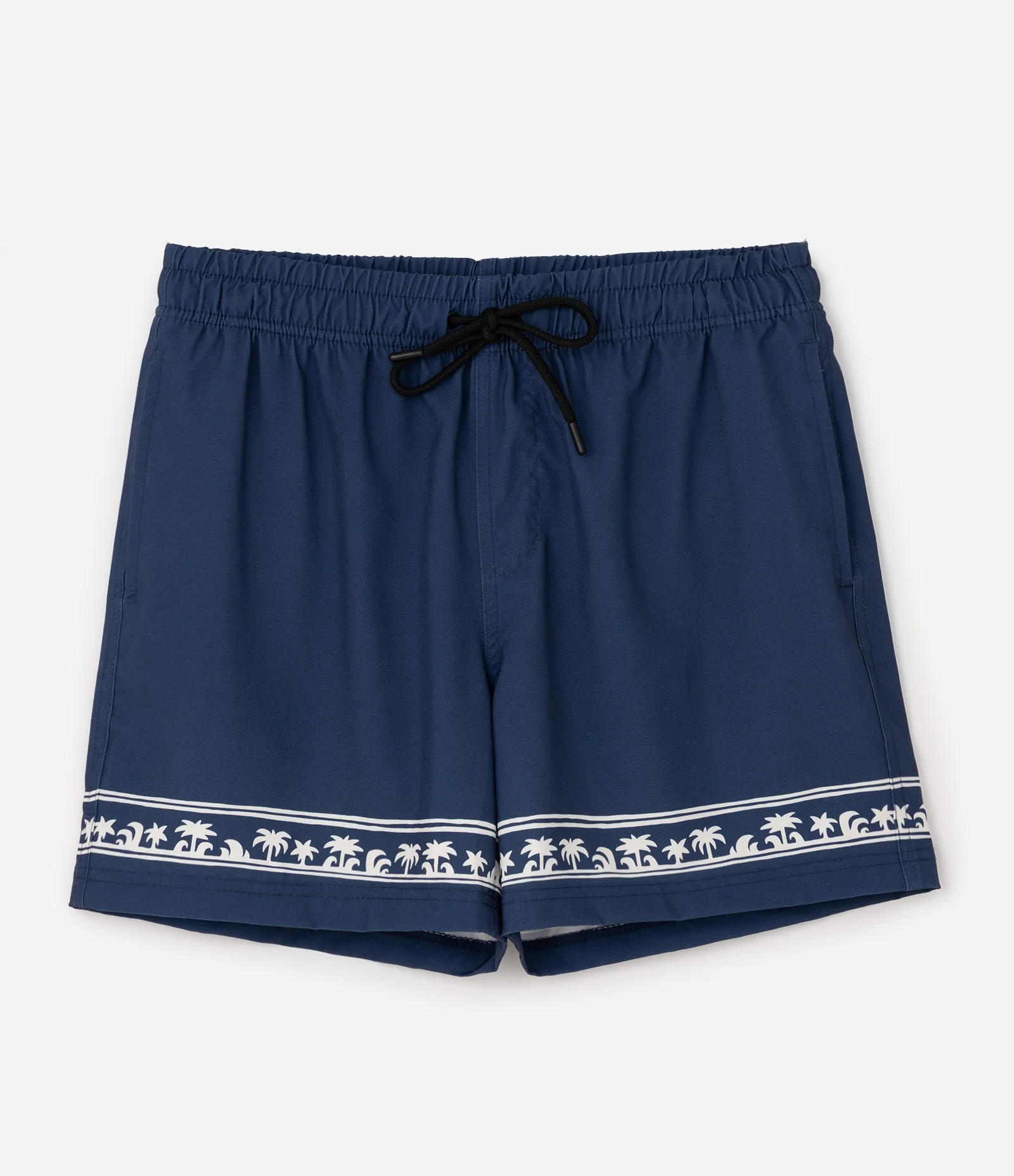 Bermuda de Banho com Estampa de Coqueiros na Barra Azul 1