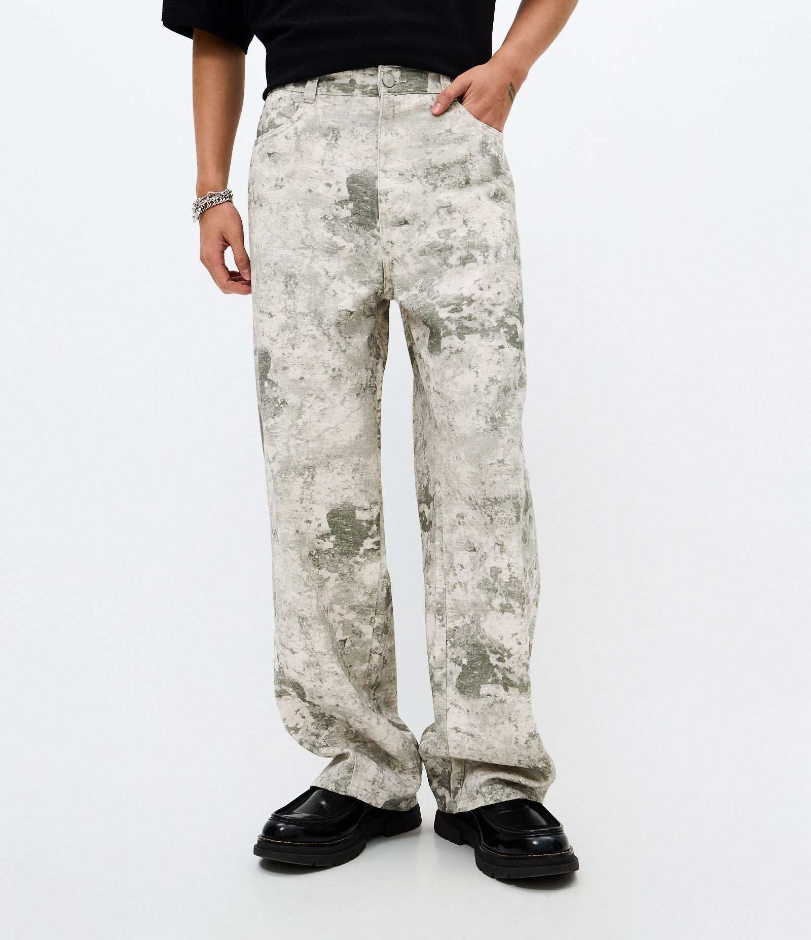 Calça Sarja Super Baggy Estampada Cinza 2
