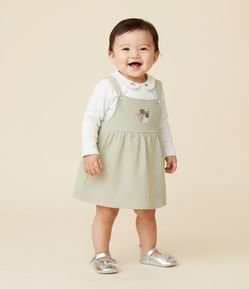 Conjunto Bebê Body e Salopete em Algodão com Bordado Floral – Tam 0 a 18 Meses
