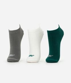Kit 03 Pares de Meias com Cano Curto Estampa New Balance Verde/Cinza/Branco