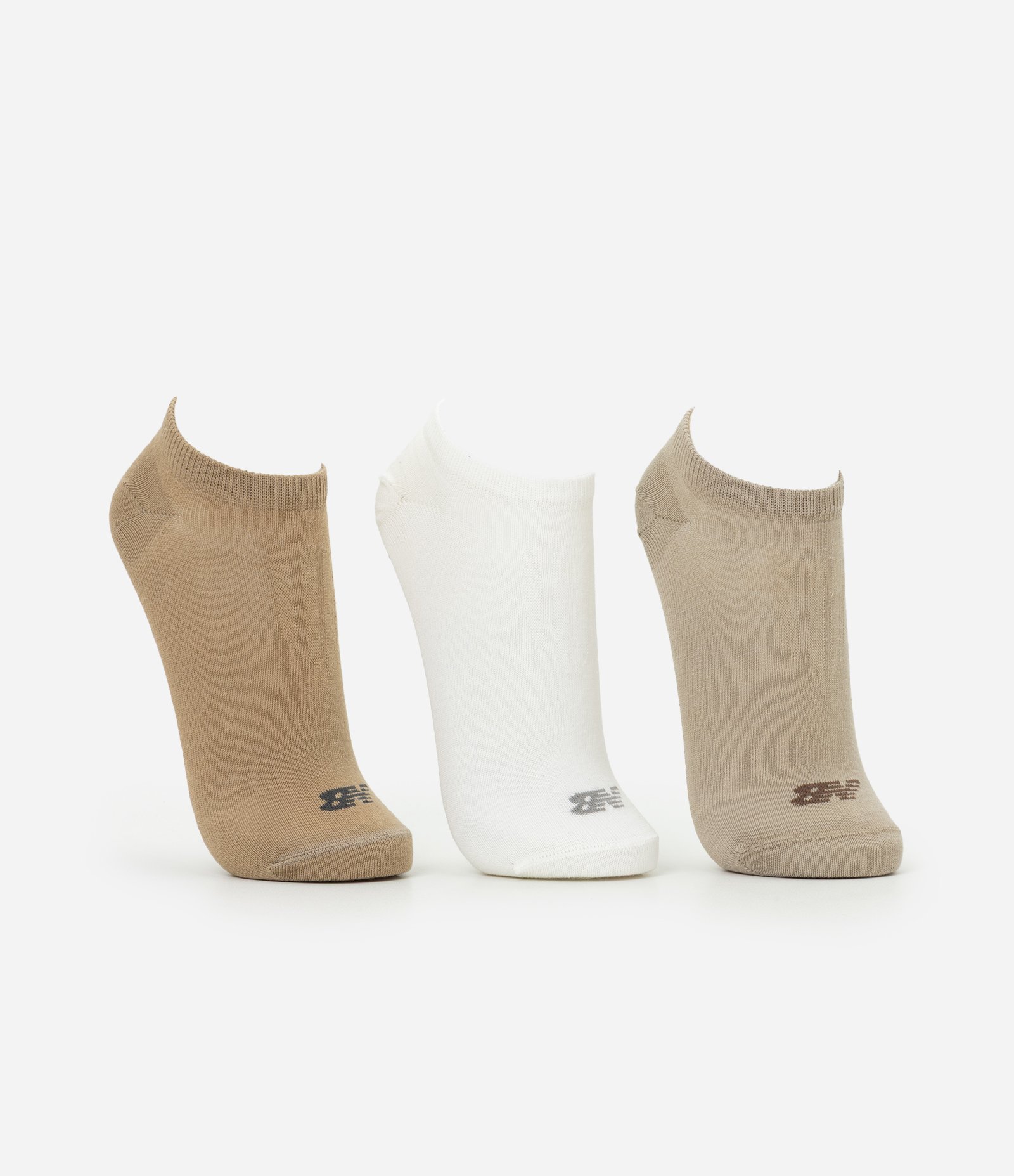 Kit 03 Pares de Meias com Cano Curto Estampa New Balance Marrom/Branco/Bege 2