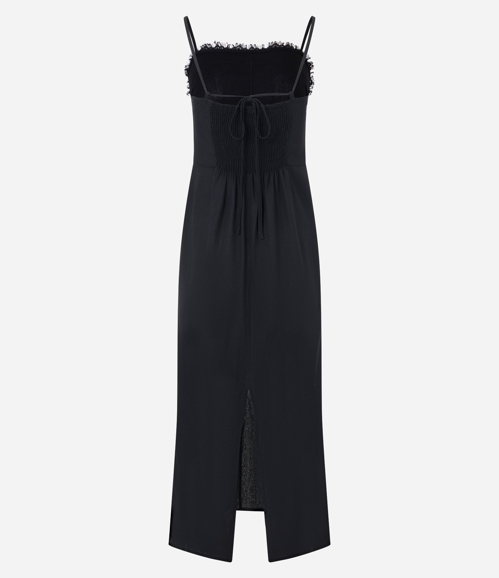 Vestido Longo em Viscolinho com Renda no Busto e Alça Fina Preto 3