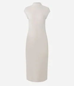 Vestido Midi em Ponto Roma com Ombros Contrastantes