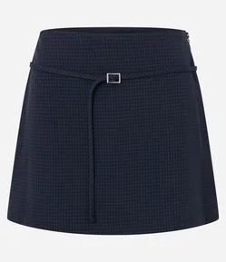 Short Saia Alfaiatado Grid com Cinto