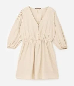 Vestido Curto em Viscolinho com Botões Curve & Plus Size
