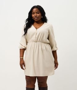 Vestido Curto em Viscolinho com Botões Curve & Plus Size