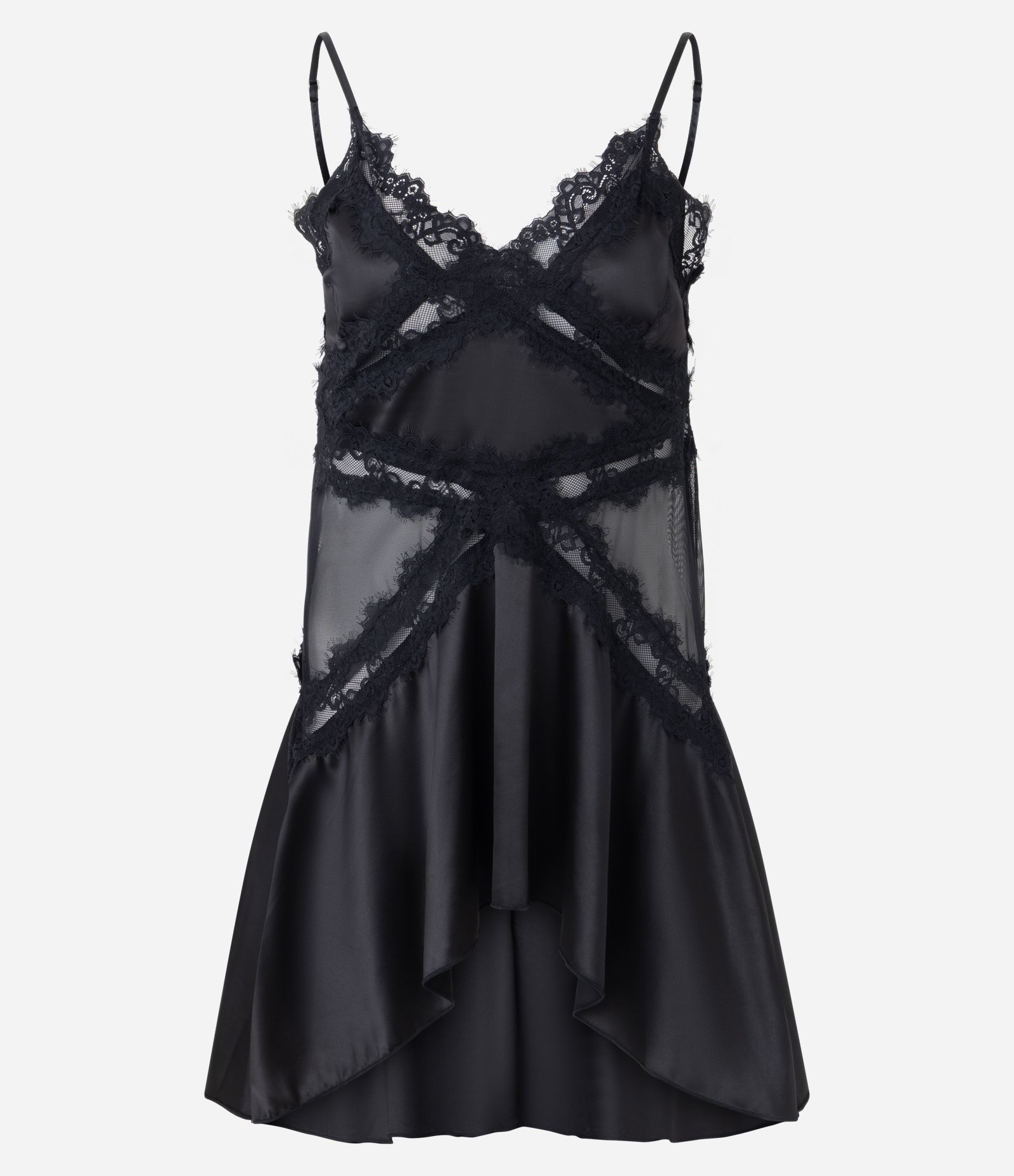 Camisola de Alcinha com Detalhes em Renda e Transparência Preto 5