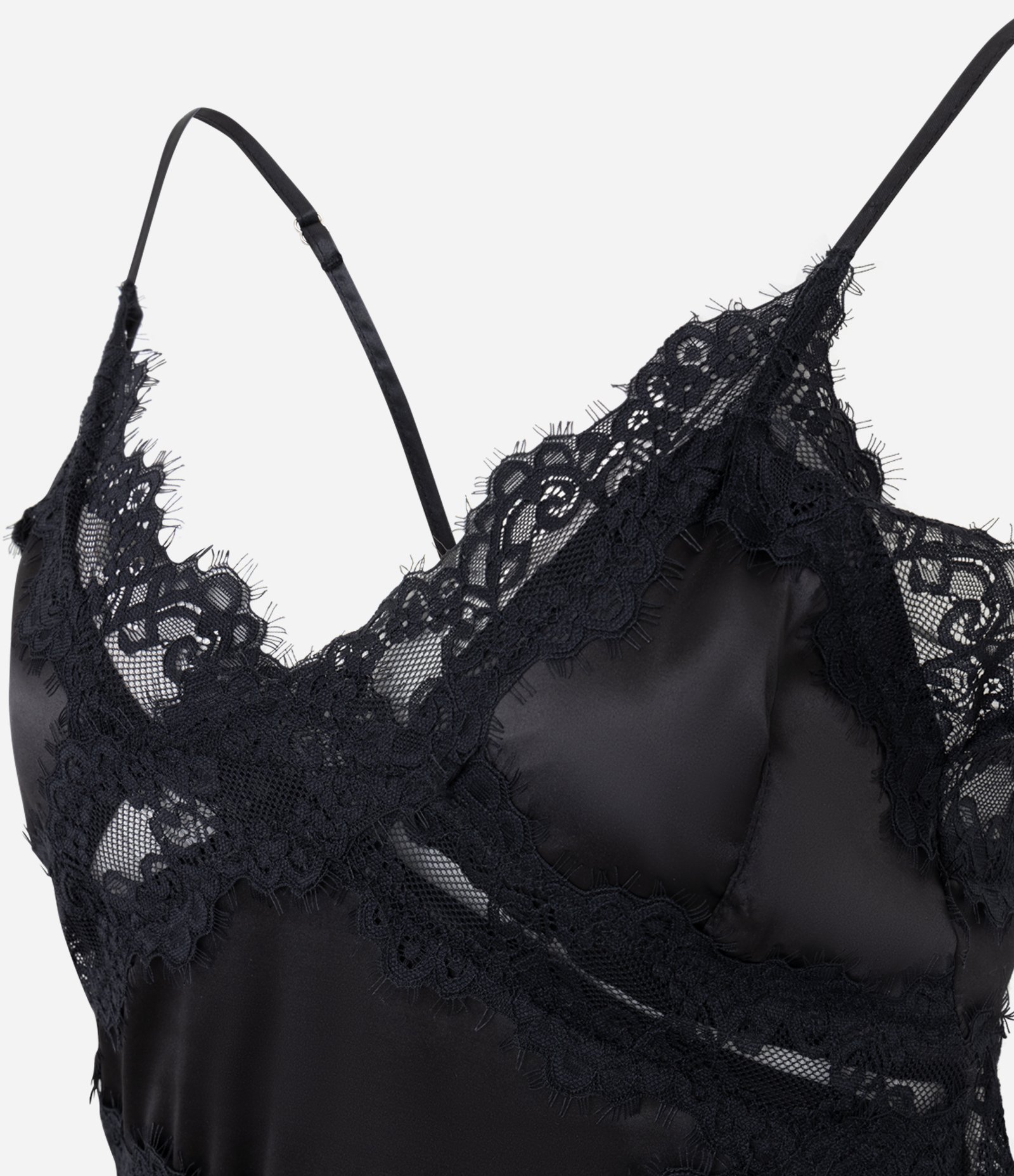 Camisola de Alcinha com Detalhes em Renda e Transparência Preto 6