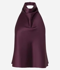 Blusa Frente Única em Cetim com Decote Degagê