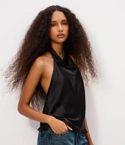 Blusa Frente Única em Cetim com Decote Degagê