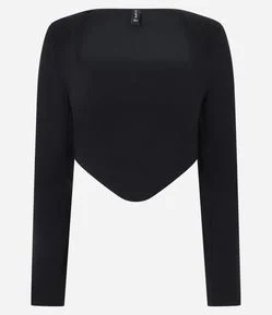 Blusa Manga Longa em Bengaline com Decote Quadrado e Barra em V