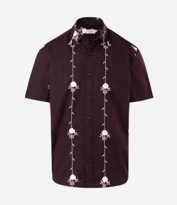 Camisa Bordada Floral Vertical Manga Curta
