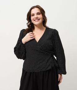 Blusa Poá Transpassada com Amarração Curve & Plus Size