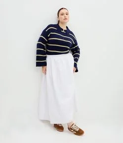 Saia Midi em Tricoline com Cós Elástico Curve & Plus Size