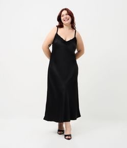 Vestido Midi em Cetim com Renda no Decote Curve & Plus Size