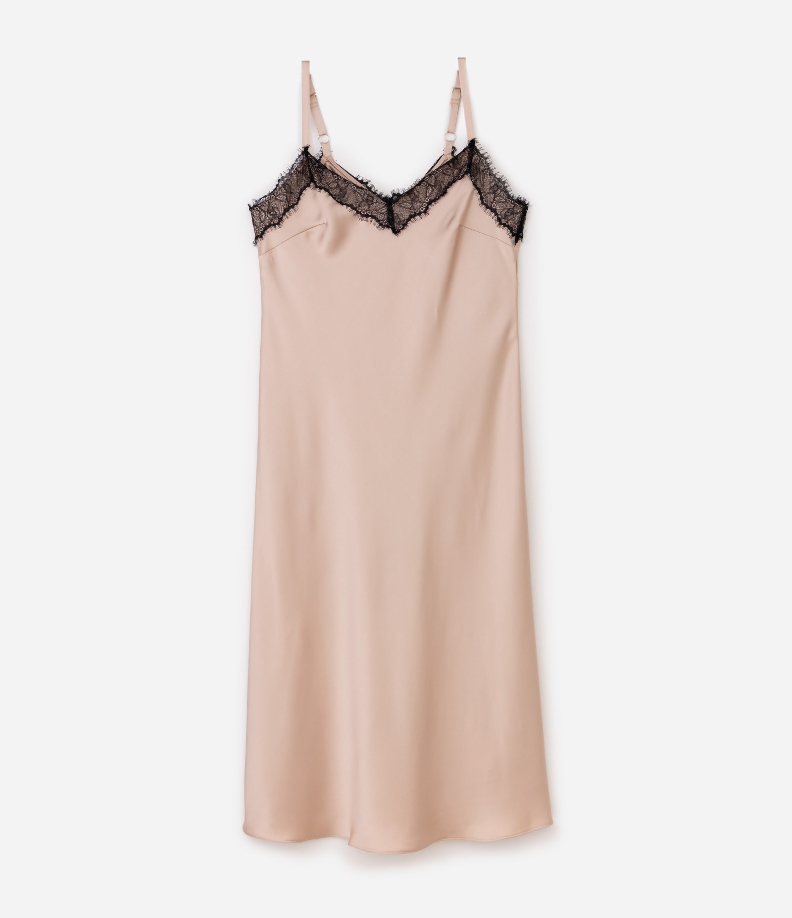 Vestido Midi em Cetim com Renda no Decote Curve & Plus Size Bege 5