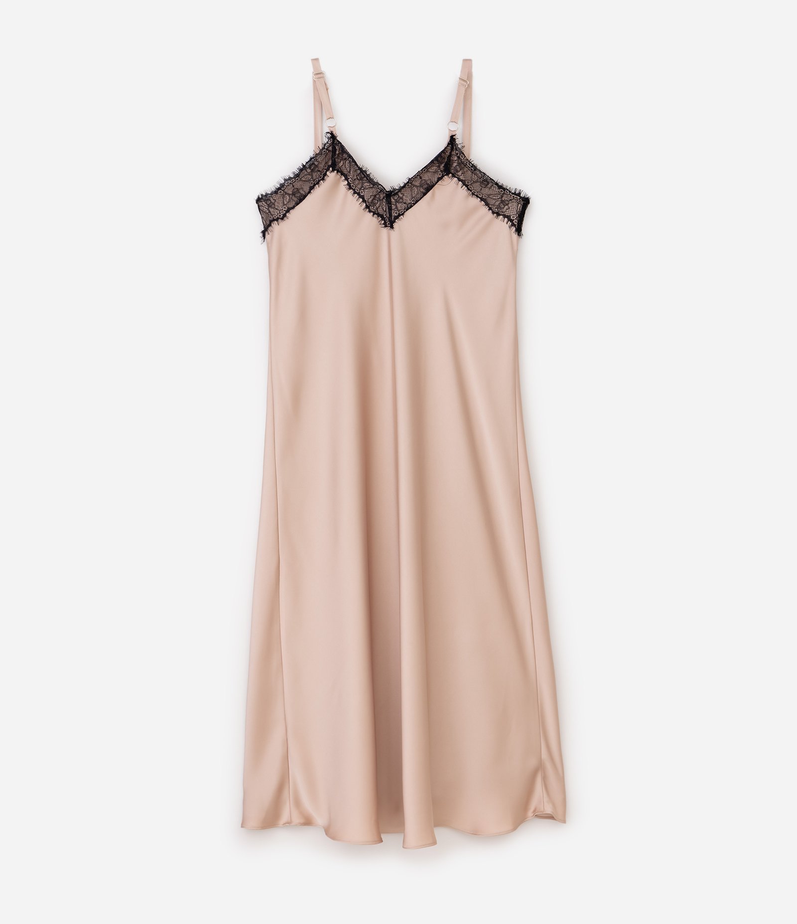 Vestido Midi em Cetim com Renda no Decote Curve & Plus Size Bege 6