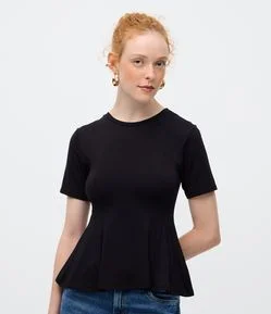 Blusa Peplum Manga Curta em Viscose com Recortes