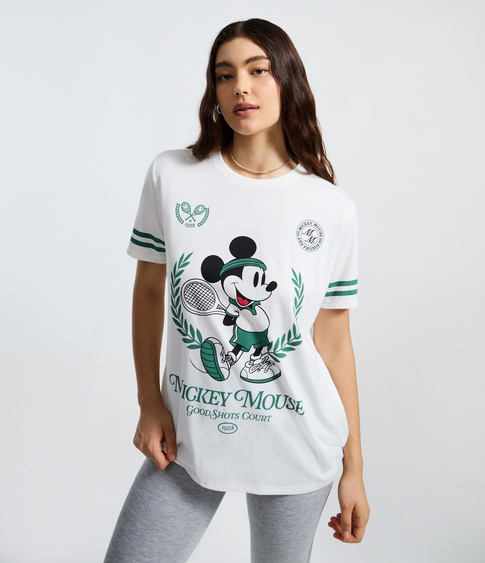 Camiseta em Algodão Estampa Mickey Tenista e Modelo Alongado Branco 3