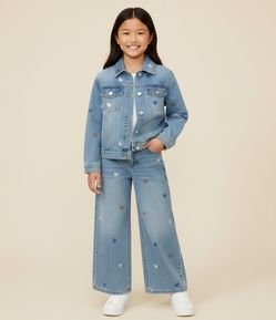 Calça Infantil Wide Leg em Jeans com Bordados – Tam 5 a 14 Anos